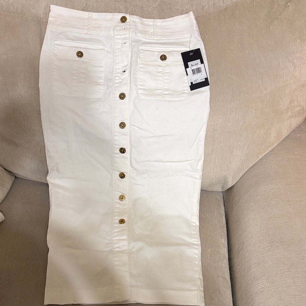 Bardot Cream Denim Skirt with Gold Accents